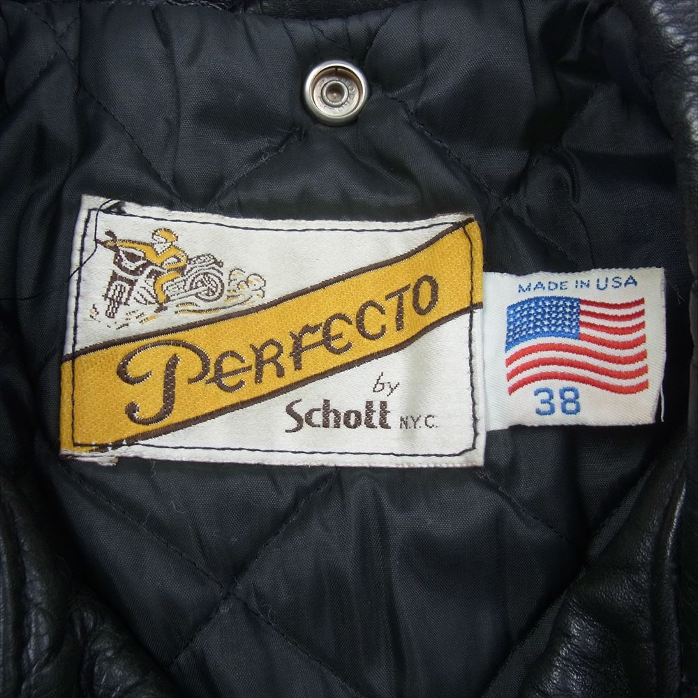 schott ショット PERFECTO バイカータグ後期 ヴィンテージ ビンテージ レザー ダブル ライダース ジャケット ブラック系 38【中古】