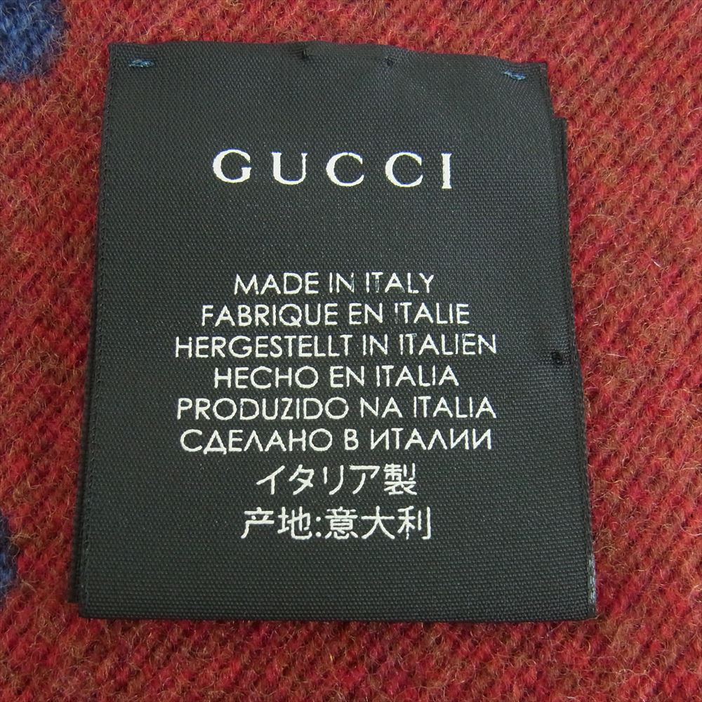 GUCCI グッチ GG ビー リバーシブル バイカラー シルク混 ウール ストール マフラー ブルー系 レッド系 37 × 190 cm【中古】