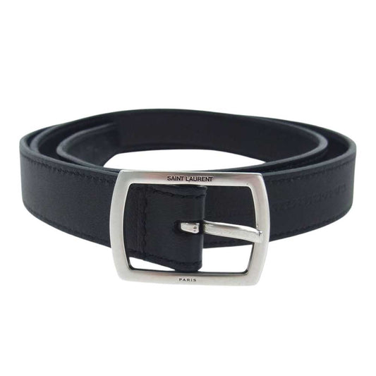 SAINT LAURENT サンローラン GRZ593303 ロゴ バックル ナロー レザー ベルト ブラック系【中古】
