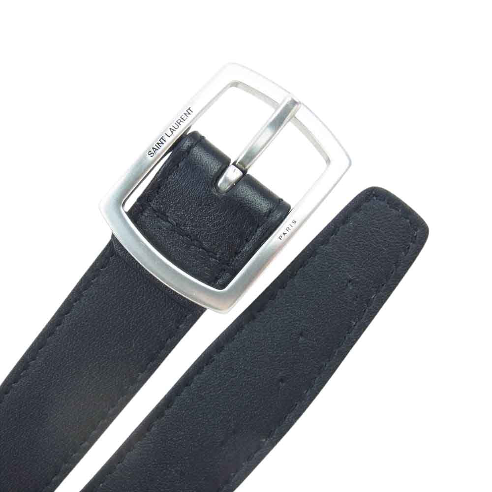SAINT LAURENT サンローラン GRZ593303 ロゴ バックル ナロー レザー ベルト ブラック系【中古】