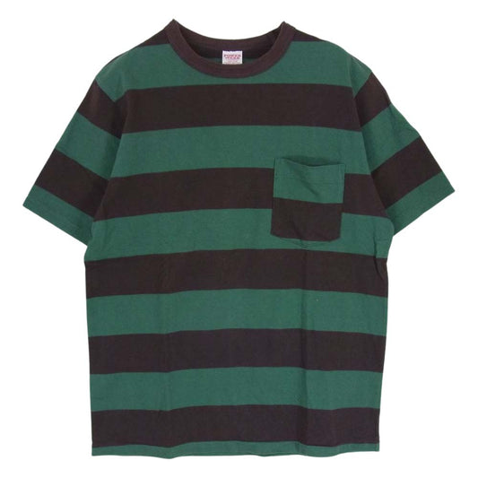 FREEWHEELERS フリーホイーラーズ HORIZONTAL STRIPED T-SHIRT ポケット付き ボーダー Tシャツ グリーン系 M【中古】