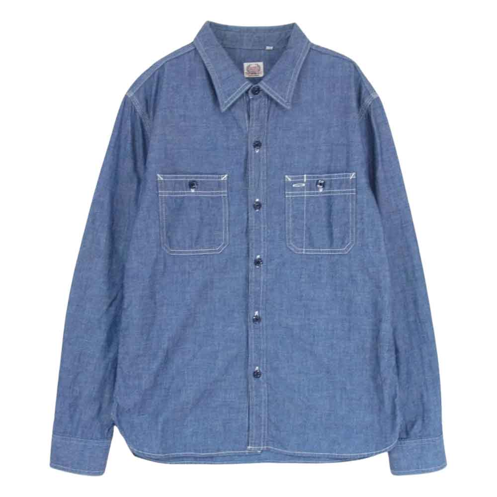 THE FLAT HEAD ザフラットヘッド GLORY PARK シャンブレー ワーク シャツ インディゴブルー系 40【中古】
