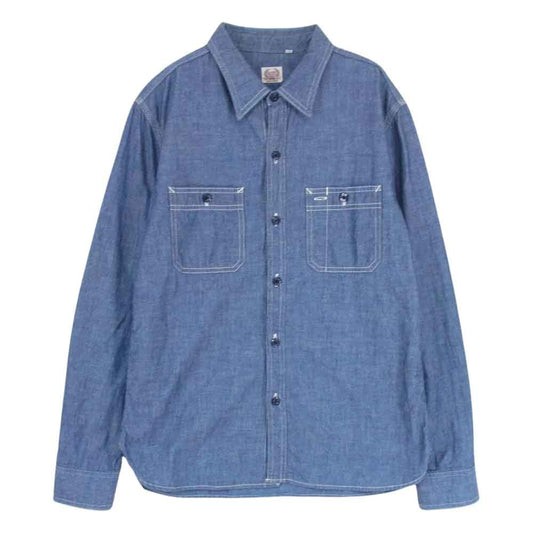 THE FLAT HEAD ザフラットヘッド GLORY PARK シャンブレー ワーク シャツ インディゴブルー系 40【中古】