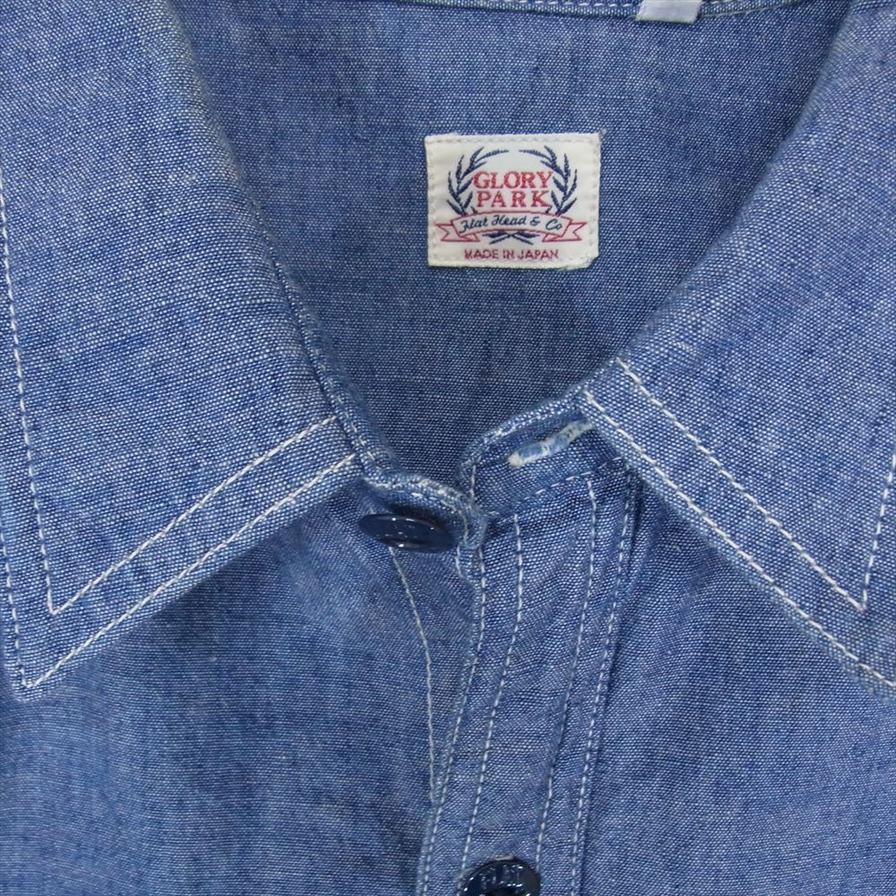 THE FLAT HEAD ザフラットヘッド GLORY PARK シャンブレー ワーク シャツ インディゴブルー系 40【中古】