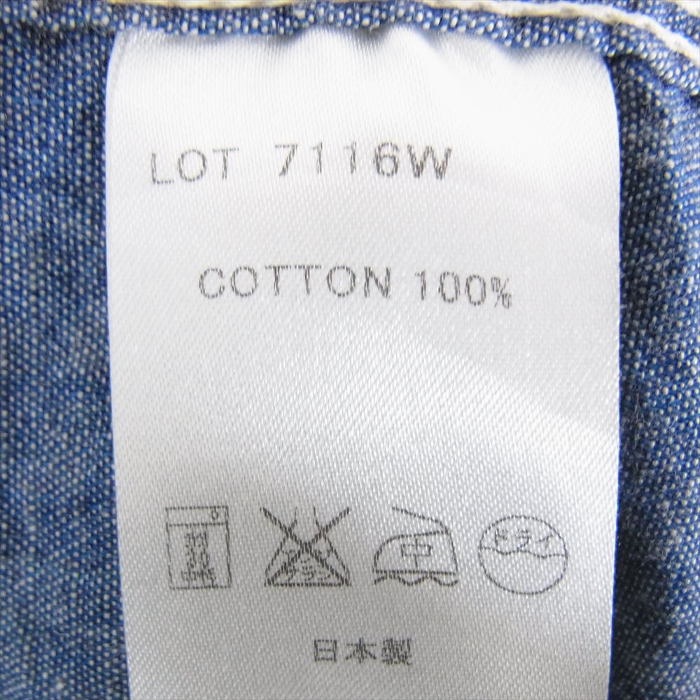 THE FLAT HEAD ザフラットヘッド GLORY PARK シャンブレー ワーク シャツ インディゴブルー系 40【中古】