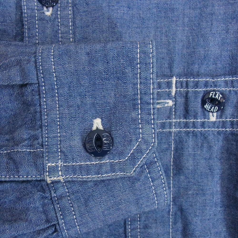 THE FLAT HEAD ザフラットヘッド GLORY PARK シャンブレー ワーク シャツ インディゴブルー系 40【中古】