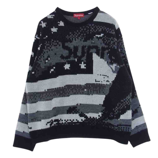 Supreme シュプリーム 21SS Digital Flag Sweate デジタルフラッグ 長袖 ニット セーター ブラック系 ホワイト系 グレー系 L【中古】