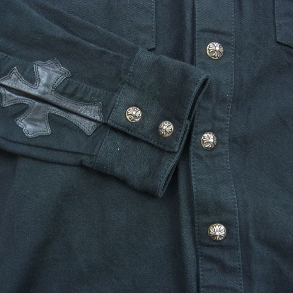 CHROME HEARTS クロムハーツ（原本無） 国内正規品 DENIM WESTERN Loose Ends 袖レザーパッチ クロスボールボタン ウエスタン 長袖 シャツ ブラック系【中古】