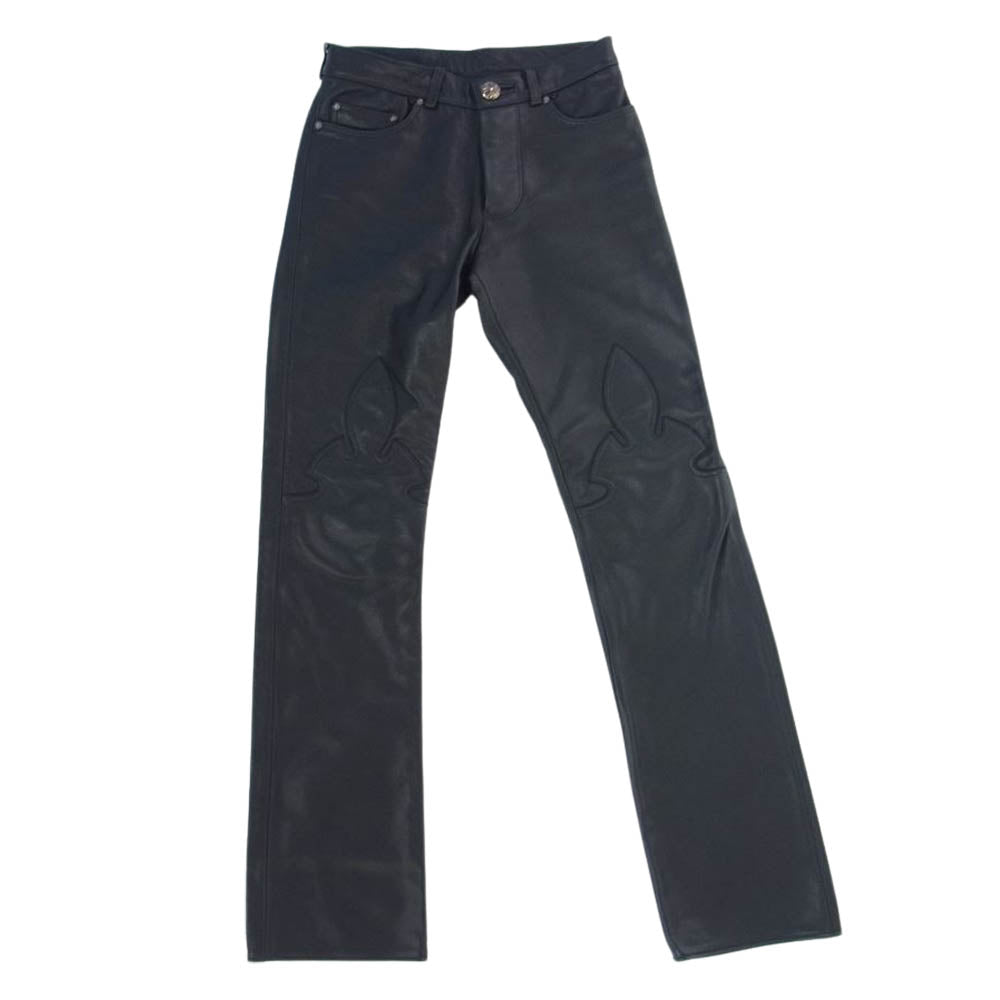 CHROME HEARTS クロムハーツ（原本無） 国内正規品 LTHR PANTS クロスボールボタン フレアニー レザー パンツ ブラック系 29【中古】