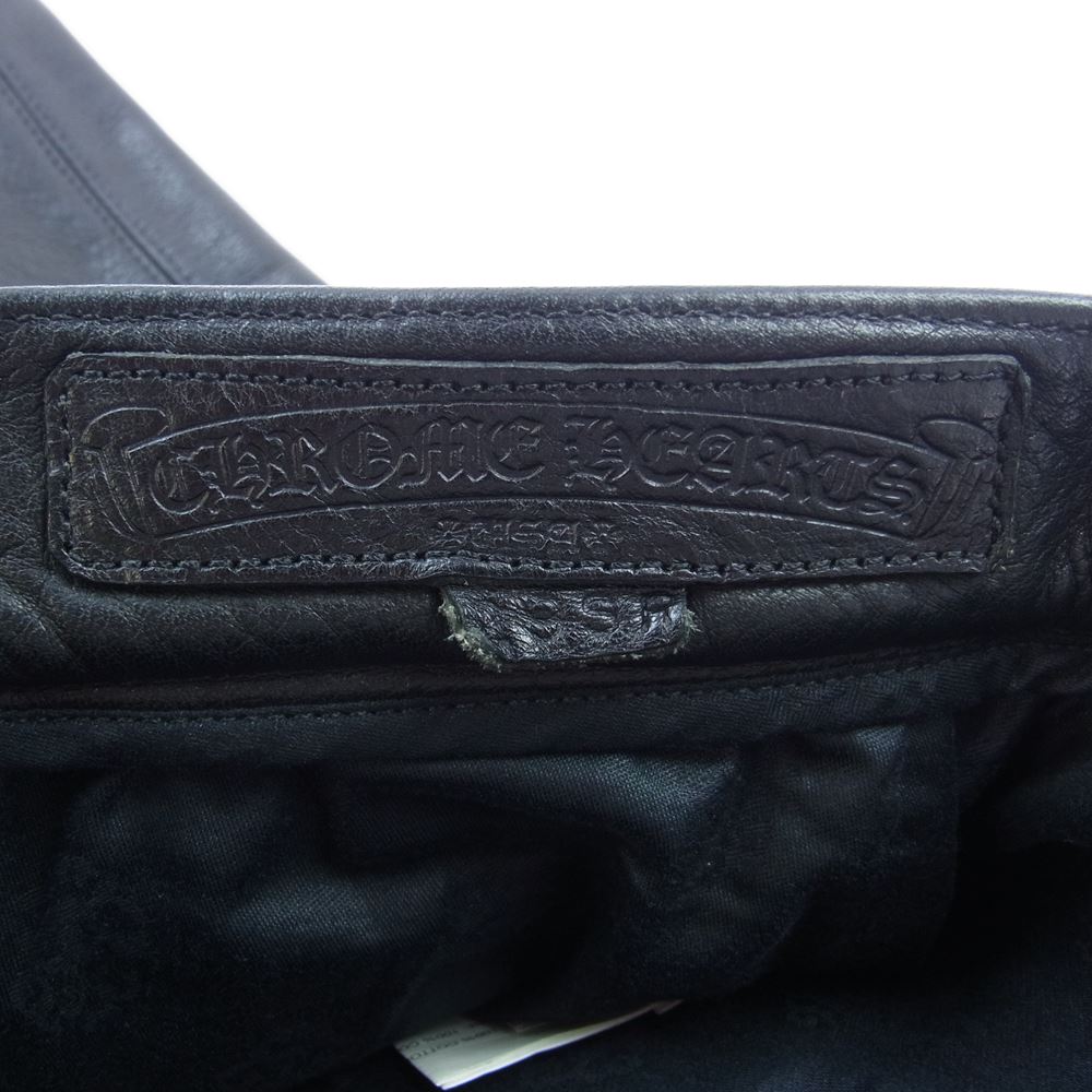 CHROME HEARTS クロムハーツ（原本無） 国内正規品 LTHR PANTS クロスボールボタン フレアニー レザー パンツ ブラック系 29【中古】