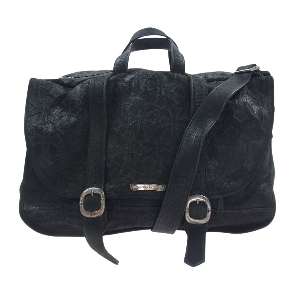 CHROME HEARTS クロムハーツ（原本無） LTHR MSSNGR オールレザー セメタリークロスパッチ ガンスリンガー ショルダー メッセンジャーバッグ ブラック系【中古】