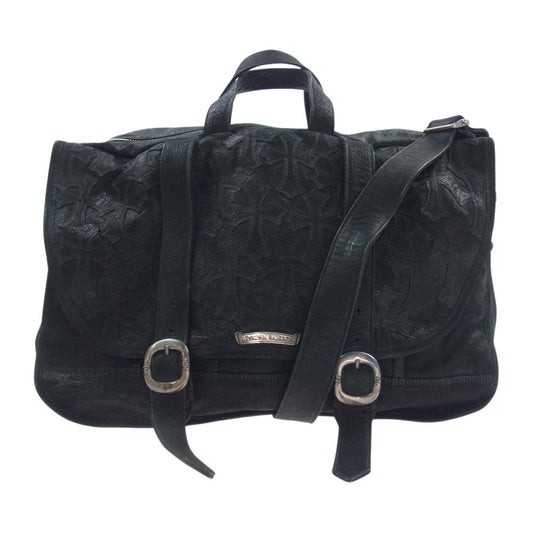 CHROME HEARTS クロムハーツ（原本無） LTHR MSSNGR オールレザー セメタリークロスパッチ ガンスリンガー ショルダー メッセンジャーバッグ ブラック系【中古】
