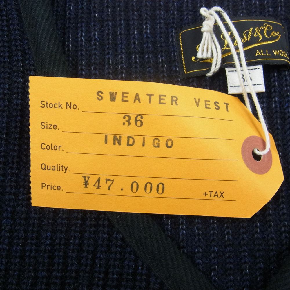 AT LAST アットラスト INDIGO SWEATER VEST インディゴ セーター ニット ベスト ネイビー系 36【中古】