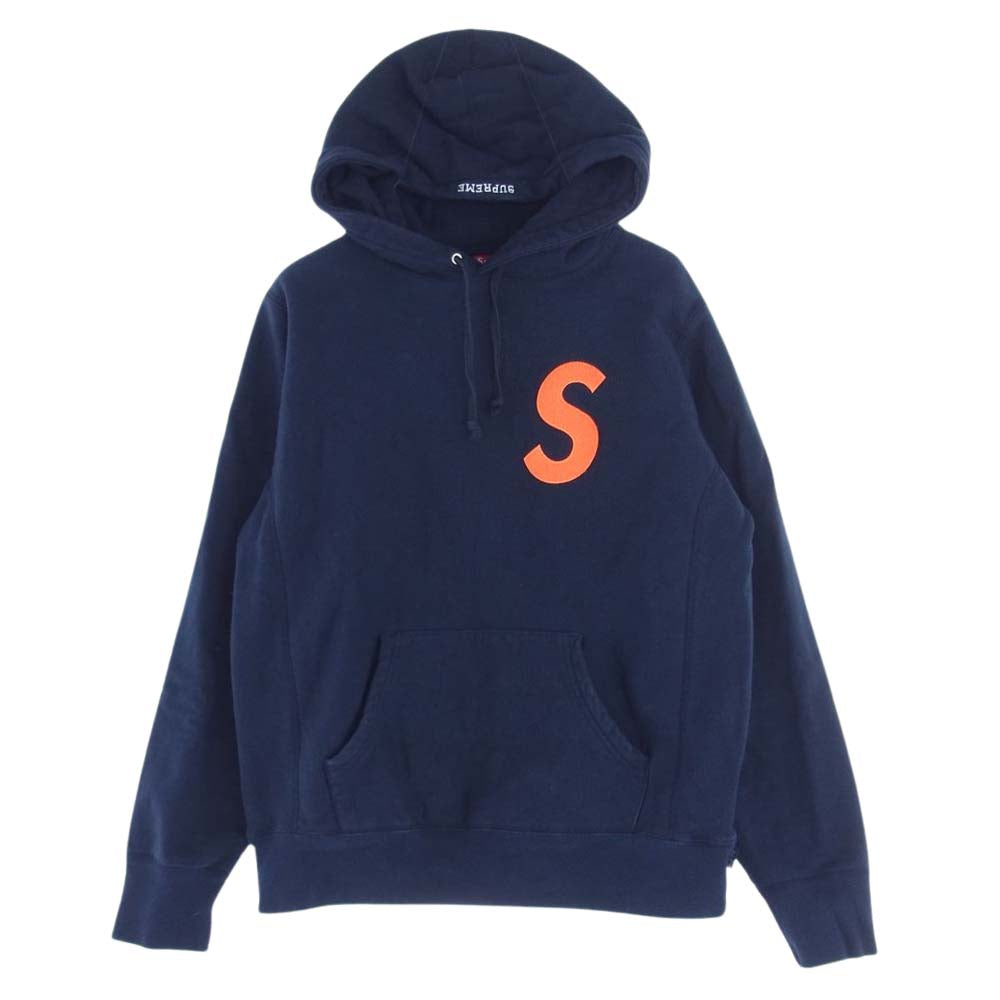 Supreme シュプリーム 19AW S LOGO HOODED SWEATSHIRT S ロゴ プルオーバー スウェット パーカー ネイビー系 S【中古】