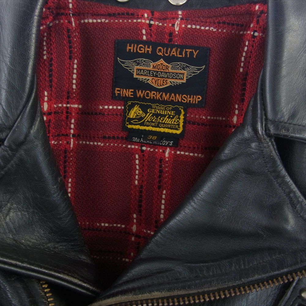 The REAL McCOY'S ザリアルマッコイズ × HARLEY-DAVIDSON ハーレーダビッドソン レザー ダブル ライダース ジャケット ブラック系 36【中古】