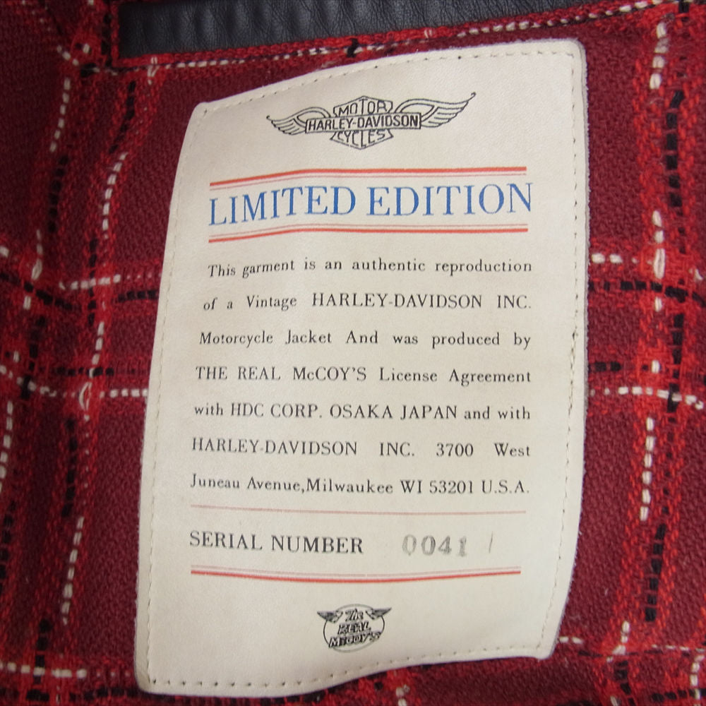 The REAL McCOY'S ザリアルマッコイズ × HARLEY-DAVIDSON ハーレーダビッドソン レザー ダブル ライダース ジャケット ブラック系 36【中古】