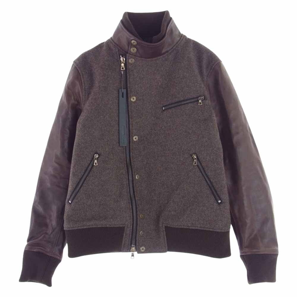 ISAMUKATAYAMA BACKLASH イサムカタヤマバックラッシュ RO-BZ-03L XX ROLL WOOL-NYLON MELTON + OILED HORSE VARSITY JACKET メルトン レザー ジャケット ブラウン系 M【中古】