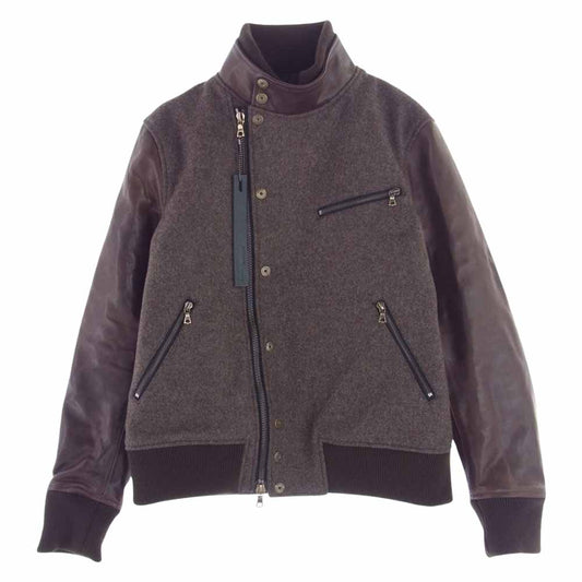 ISAMUKATAYAMA BACKLASH イサムカタヤマバックラッシュ RO-BZ-03L XX ROLL WOOL-NYLON MELTON + OILED HORSE VARSITY JACKET メルトン レザー ジャケット ブラウン系 M【中古】