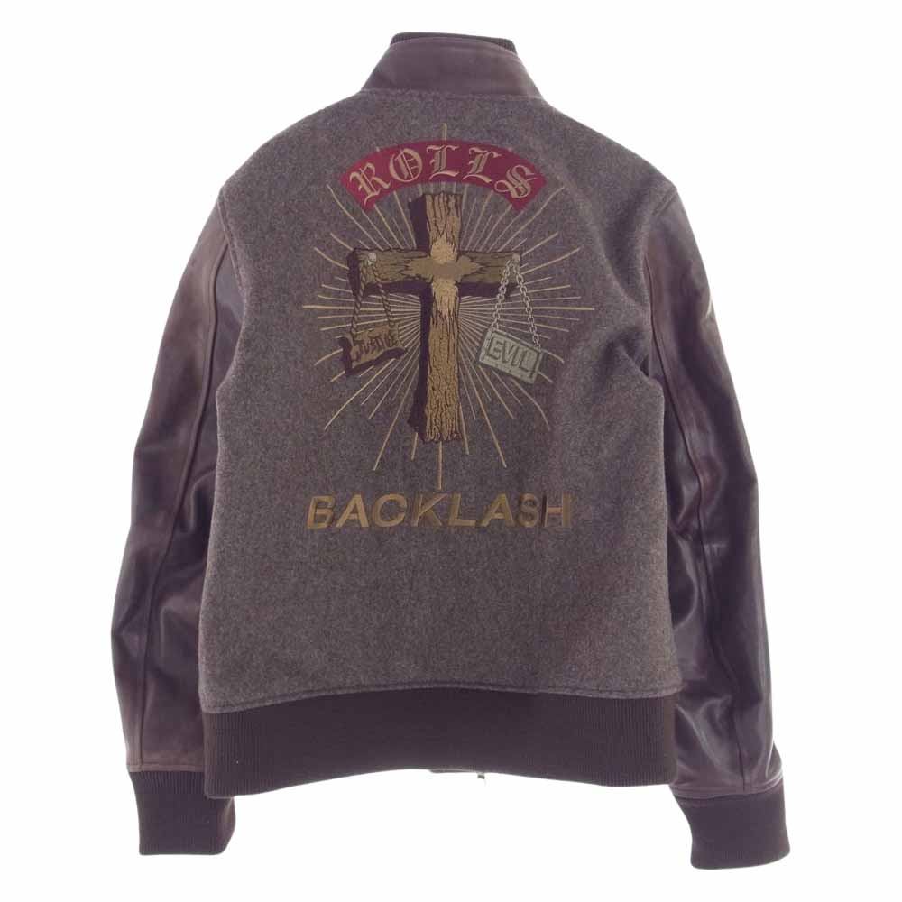ISAMUKATAYAMA BACKLASH イサムカタヤマバックラッシュ RO-BZ-03L XX ROLL WOOL-NYLON MELTON + OILED HORSE VARSITY JACKET メルトン レザー ジャケット ブラウン系 M【中古】