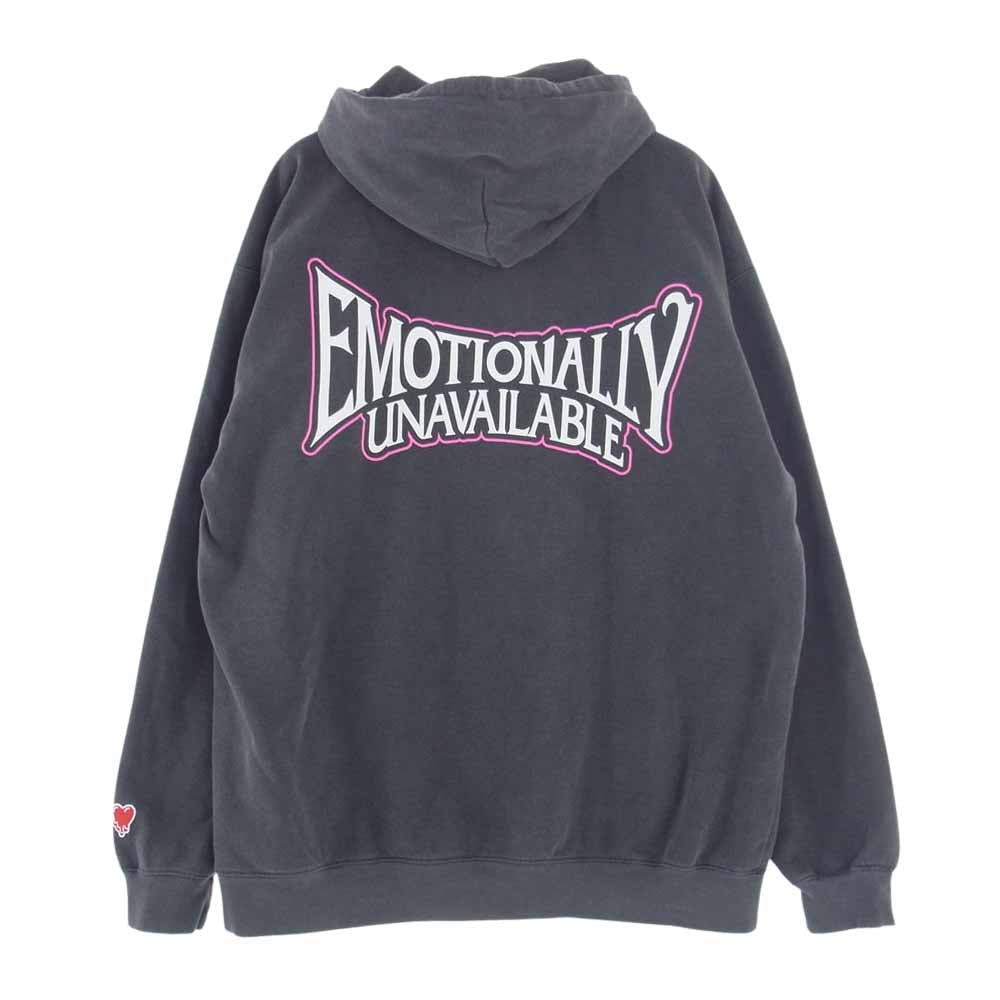 EMOTIONALLY UNAVAILABLE EU-AW23-HD3 プリント プルオーバー パーカー グレー系 L【中古】
