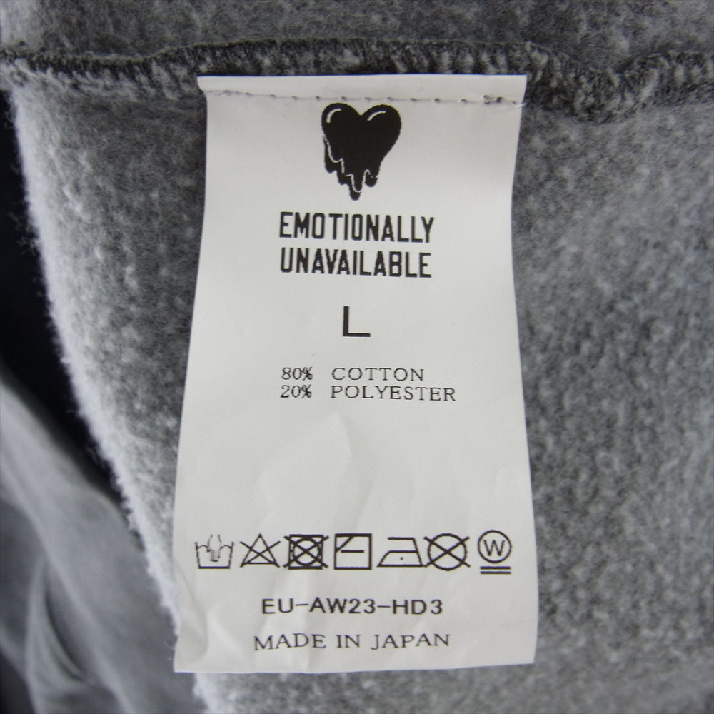 EMOTIONALLY UNAVAILABLE EU-AW23-HD3 プリント プルオーバー パーカー グレー系 L【中古】