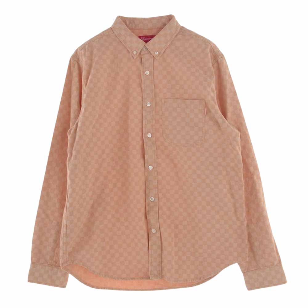 Supreme シュプリーム 18AW Checkered Denim Shirt Peach チェッカード デニム シャツ ピーチ 長袖 シャツ オレンジ系 L【中古】