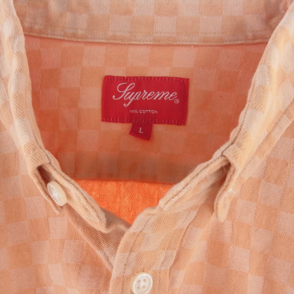 Supreme シュプリーム 18AW Checkered Denim Shirt Peach チェッカード デニム シャツ ピーチ 長袖 シャツ オレンジ系 L【中古】