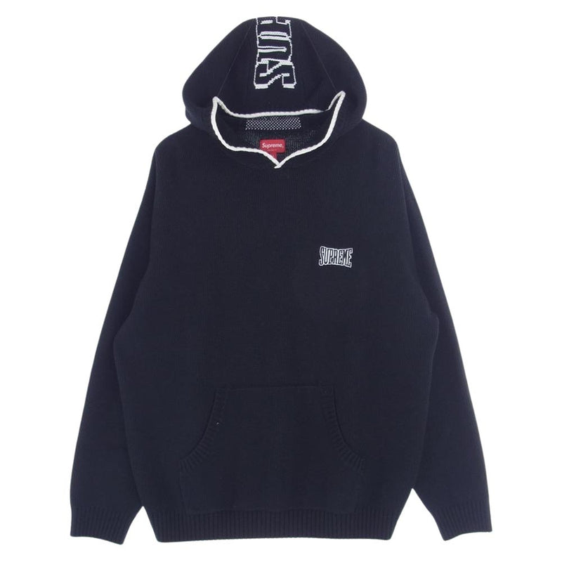 Supreme シュプリーム 21AW 2-Tone Hooded Sweater フーデッド プルオーバー ニット パーカー ブラック系 L【中古】