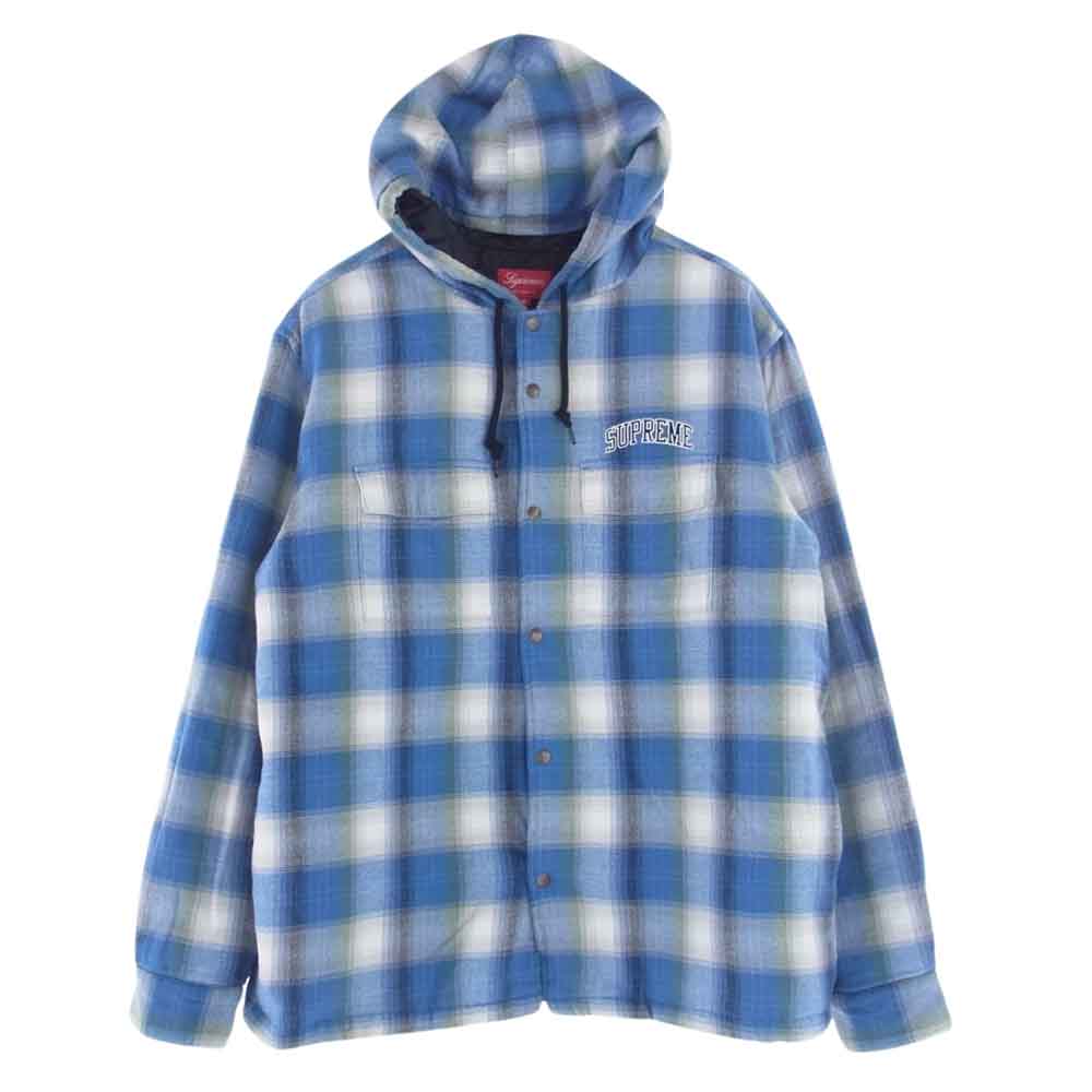 Supreme シュプリーム 19AW Quilted Hooded Plaid Shirt キルティング フーデッド プレイド チェック シャツ パーカー ライトブルー系 M【中古】