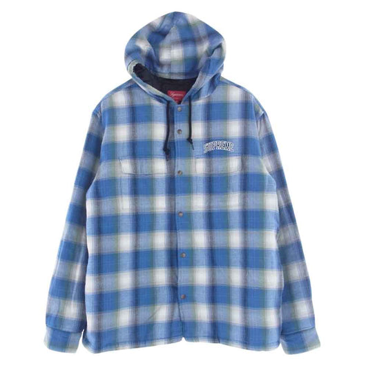 Supreme シュプリーム 19AW Quilted Hooded Plaid Shirt キルティング フーデッド プレイド チェック シャツ パーカー ライトブルー系 M【中古】