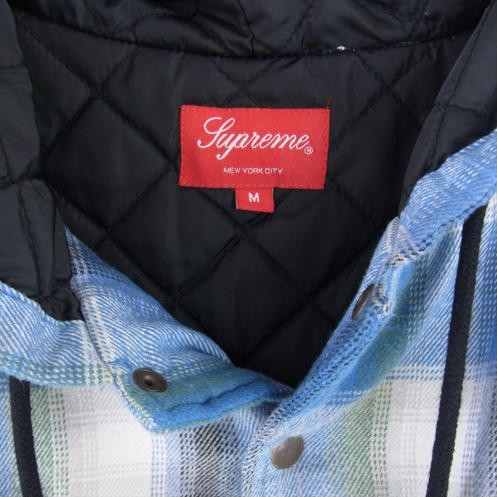 Supreme シュプリーム 19AW Quilted Hooded Plaid Shirt キルティング フーデッド プレイド チェック シャツ パーカー ライトブルー系 M【中古】