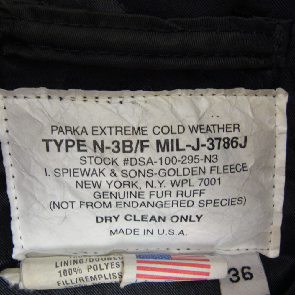SPIEWAK スピーワック 1N3BFC アメリカ製 N-3B フライトジャケット ナイロン 中綿 ジャケット ブラック系 36【中古】