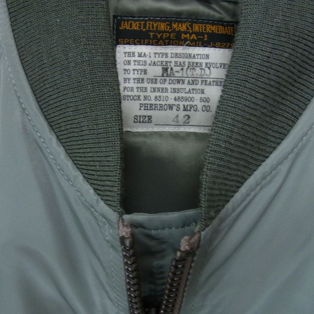 Pherrow's フェローズ 18W-MA-1 TYPE MA-1 ミリタリー フライト ジャケット カーキ系 42【中古】