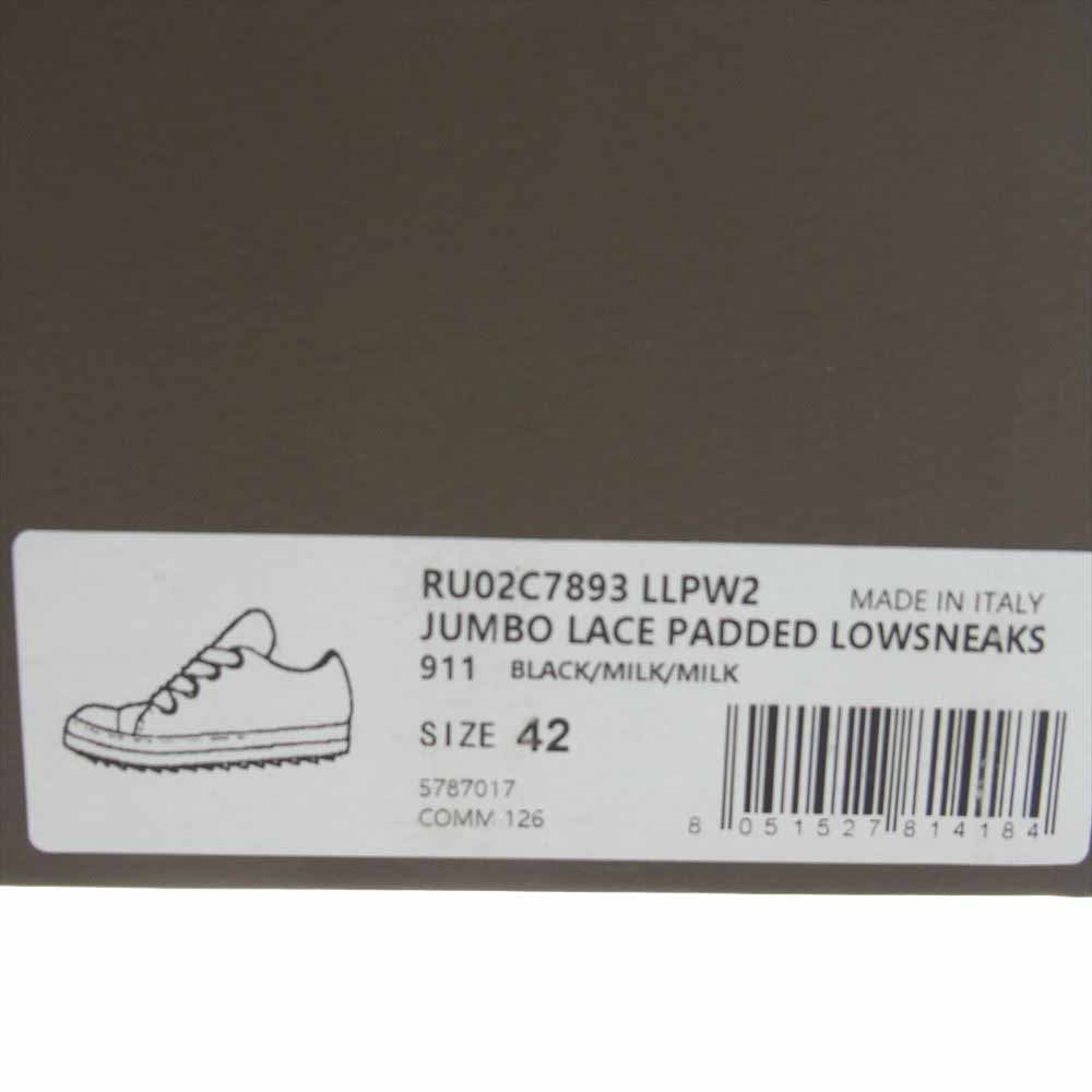 Rick Owens リックオウエンス 23AW RU02C7893 LLPW2 JUMBO LACE PADDED LOW SNEAKS ジャンボレース パデッド ローカット スニーカー ブラック系 ホワイト系 42【新古品】【未使用】【中古】