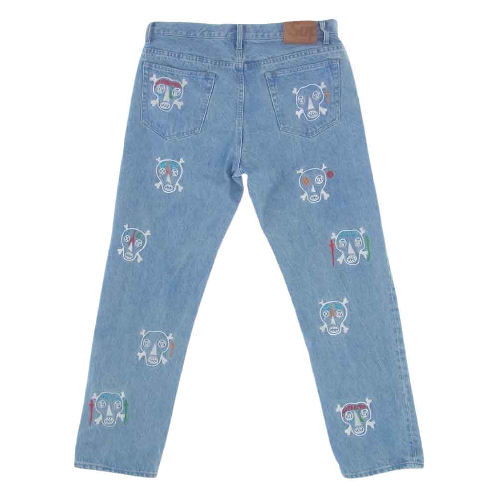 Supreme シュプリーム 21SS × Clayton Patterson Skulls Embroidered Regular Jean スカル エンブロイダリー デニムパンツ インディゴブルー系 34【中古】