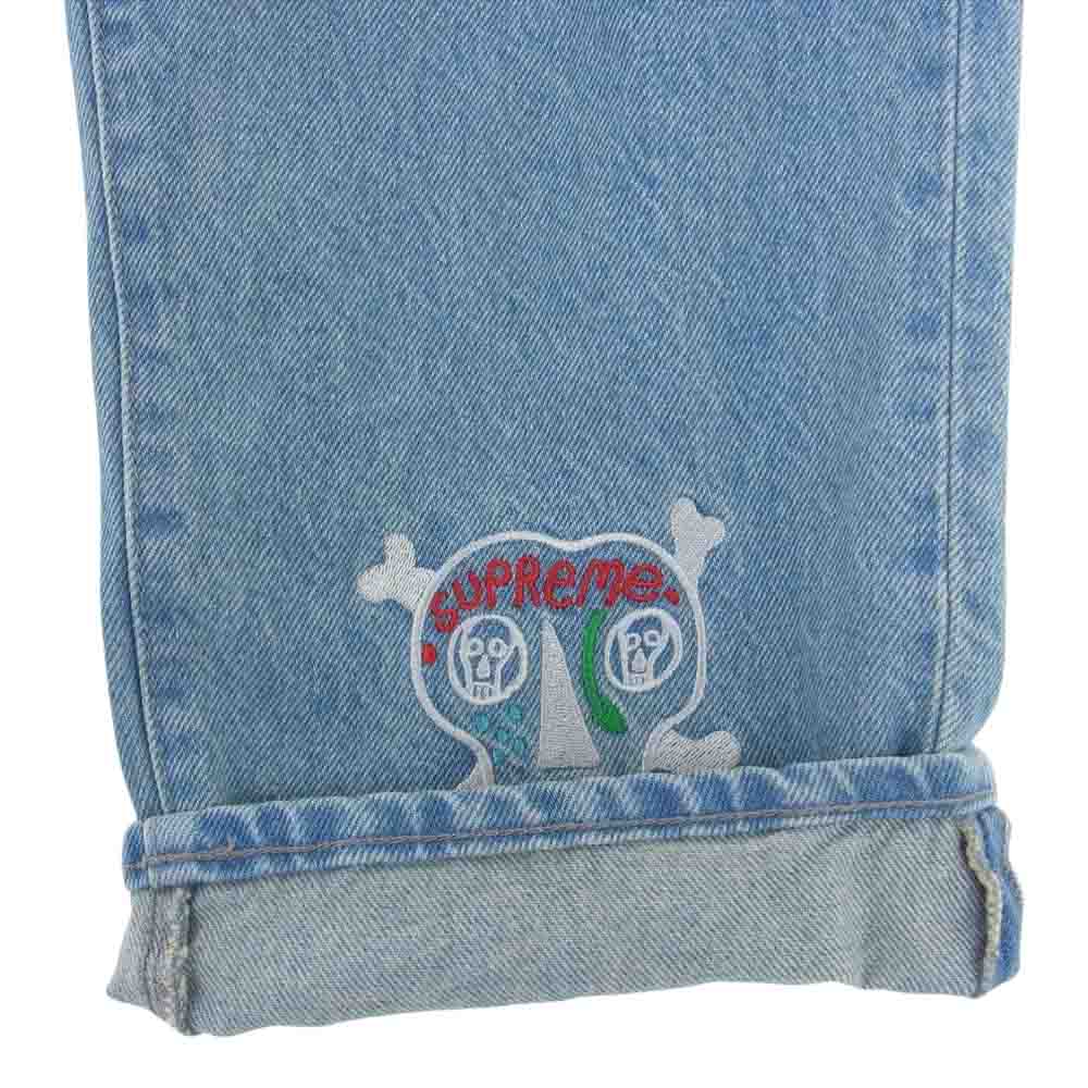 Supreme シュプリーム 21SS × Clayton Patterson Skulls Embroidered Regular Jean スカル エンブロイダリー デニムパンツ インディゴブルー系 34【中古】