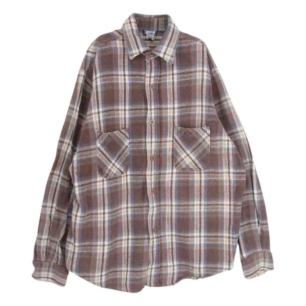 BIG MAC ビッグマック 70s 80s ヴィンテージ  チェック柄 ヘビーネルシャツ 長袖シャツ 単色タグ ブラウン系 L【中古】
