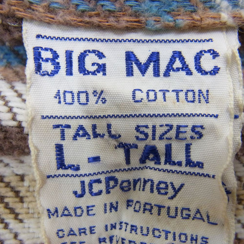 BIG MAC ビッグマック 70s 80s ヴィンテージ  チェック柄 ヘビーネルシャツ 長袖シャツ 単色タグ ブラウン系 L【中古】