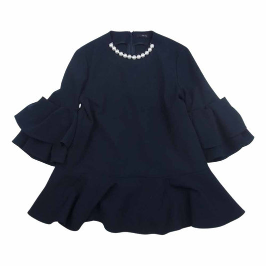 YOKO CHAN ヨーコチャン YCB-422-337 パール フリル トップ ショートドレス チュニック ネイビー系 38【中古】