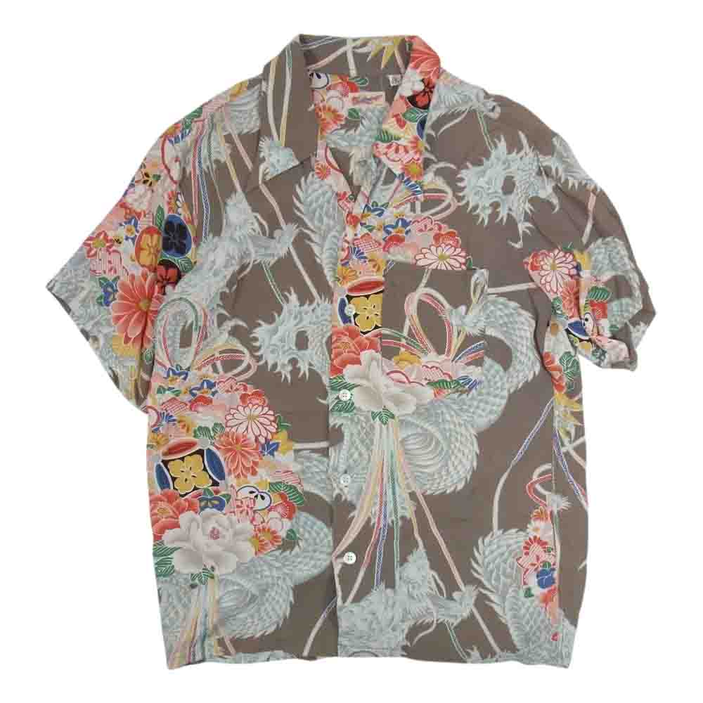 SUN SURF サンサーフ 総柄 アロハ シャツ 龍 ドラゴン 半袖 ブラウン系 S【中古】