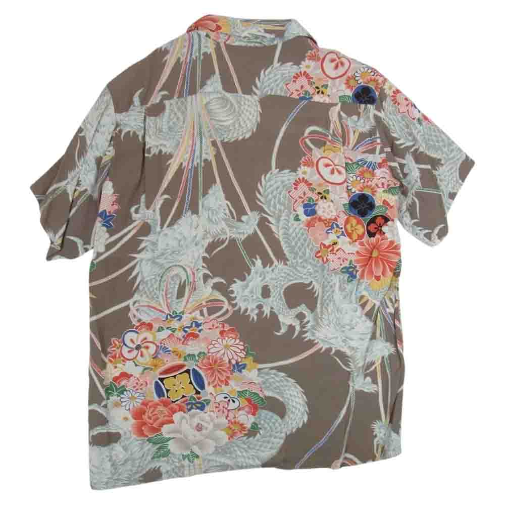 SUN SURF サンサーフ 総柄 アロハ シャツ 龍 ドラゴン 半袖 ブラウン系 S【中古】