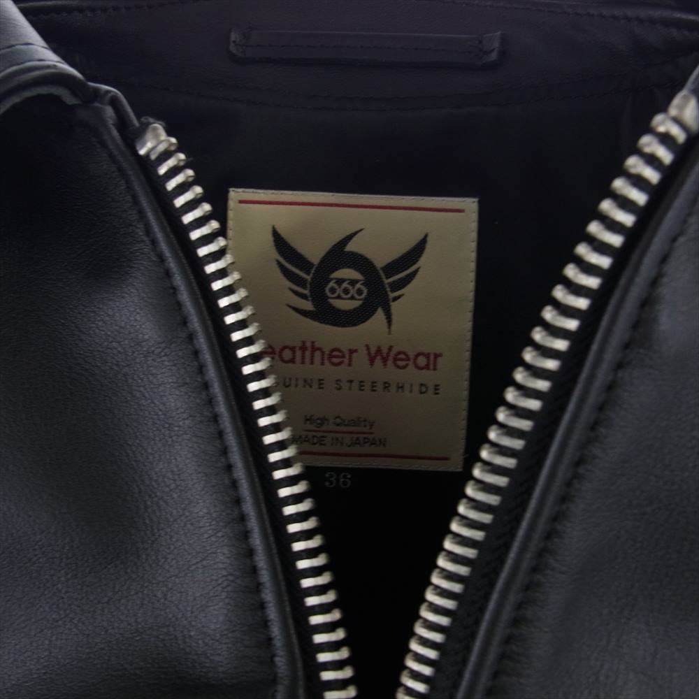 トリプルシックス LJM-9TF タイトフィット センター ジップ ライダース レザー ジャケット ブラック系 36【美品】【中古】