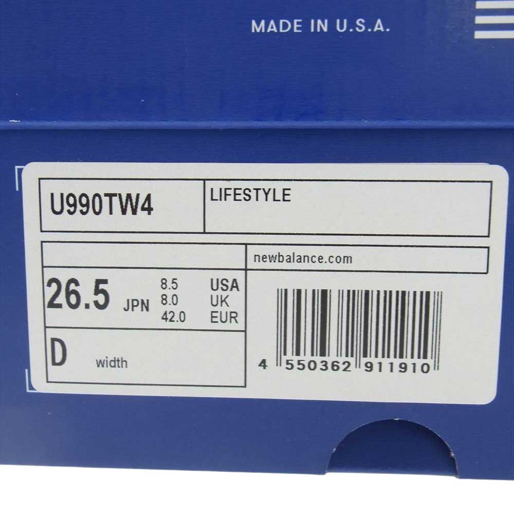 NEW BALANCE ニューバランス U990TW4 USA製 990V4 フルレザー アッパー ローカット ティール ホワイト スニーカー  グリーン系 ブラック系 ホワイト系 26.5cm【新古品】【未使用】【中古】