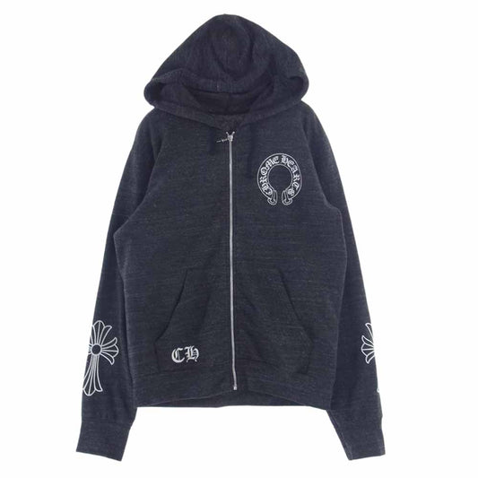 CHROME HEARTS クロムハーツ（原本無） ホースシュー クロス プリント ダガージップ フルジップ パーカー ダークグレー系 S【中古】