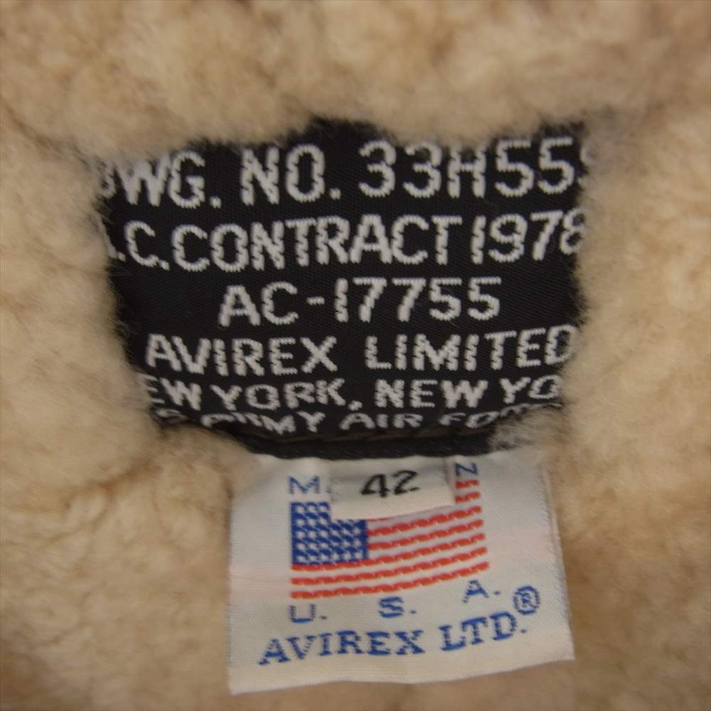 AVIREX アヴィレックス USA製 B-3 シープスキン ムートン ボア フライト ジャケット ブラウン系 42【中古】
