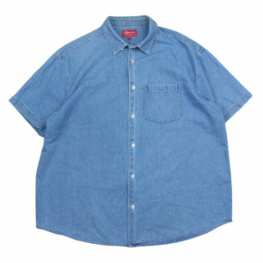 Supreme シュプリーム 21SS Embossed Denim S/S Shirt デニム バックプリント 半袖 シャツ インディゴブルー系 L【中古】