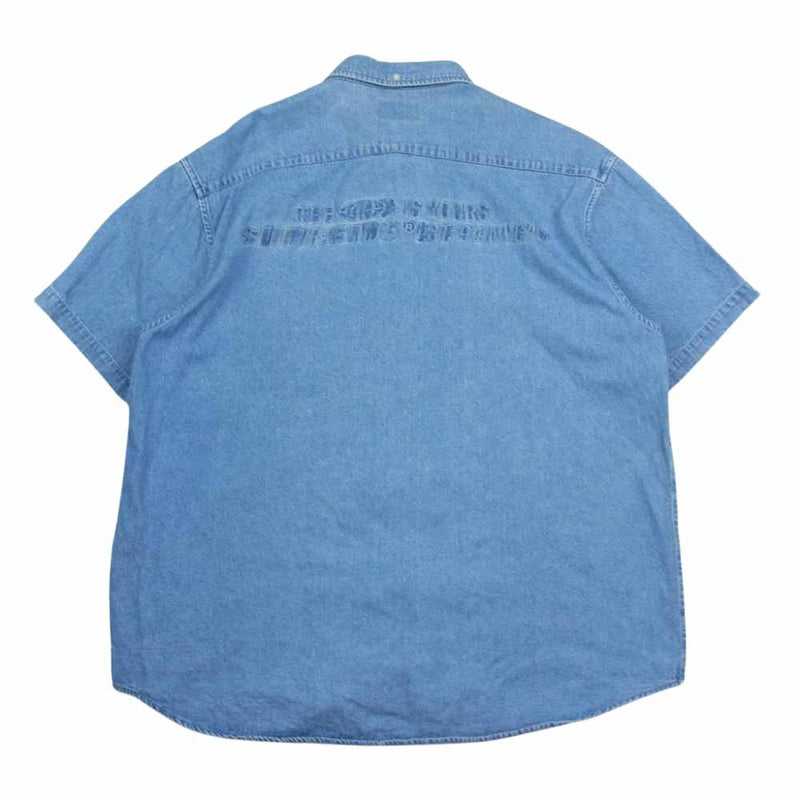 Supreme シュプリーム 21SS Embossed Denim S/S Shirt デニム バックプリント 半袖 シャツ インディゴブルー系 L【中古】