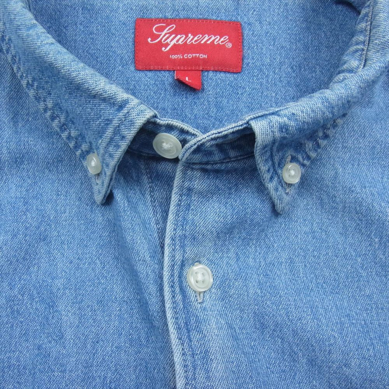 Supreme シュプリーム 21SS Embossed Denim S/S Shirt デニム バックプリント 半袖 シャツ インディゴブルー系 L【中古】