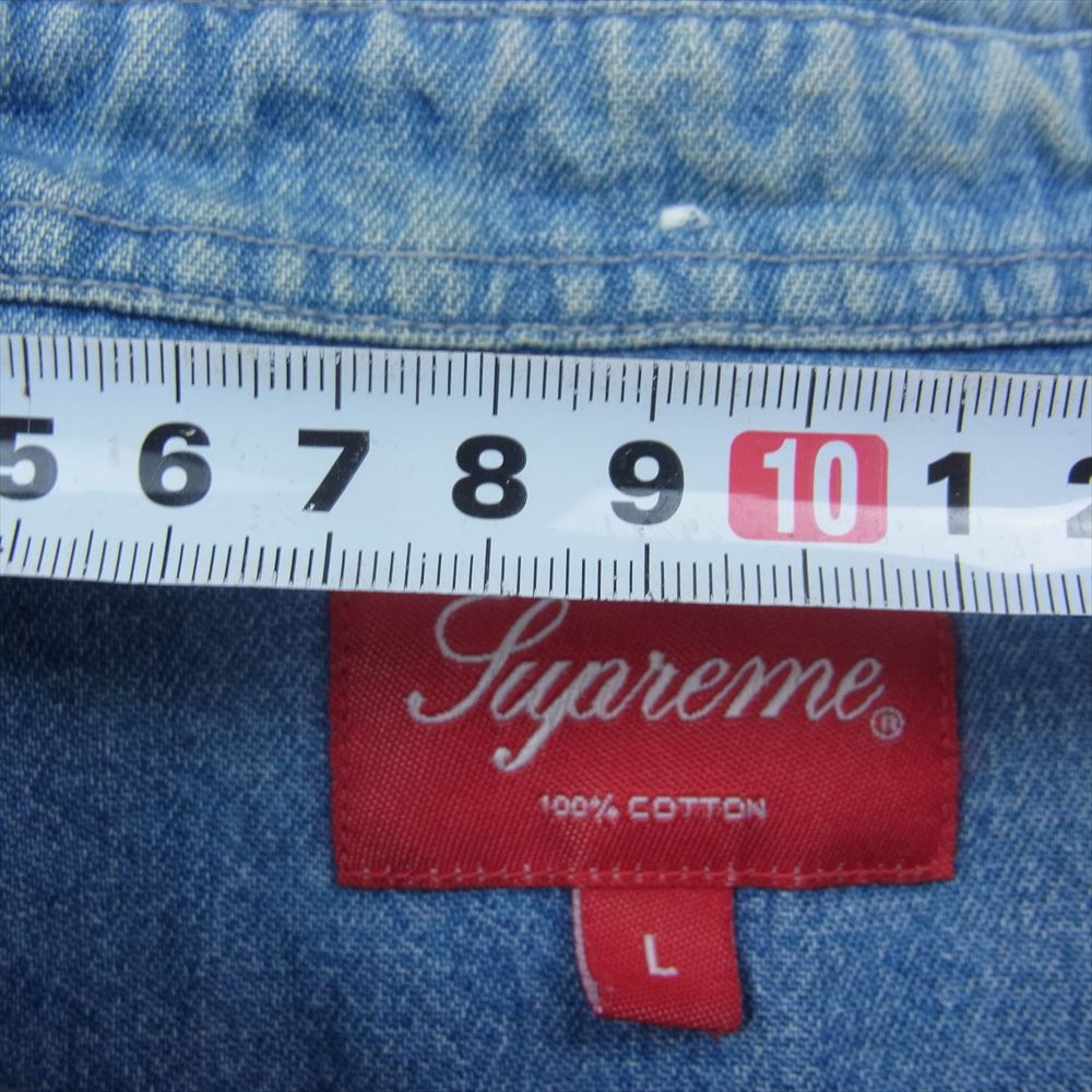 Supreme シュプリーム 21SS Embossed Denim S/S Shirt デニム バックプリント 半袖 シャツ インディゴブルー系 L【中古】