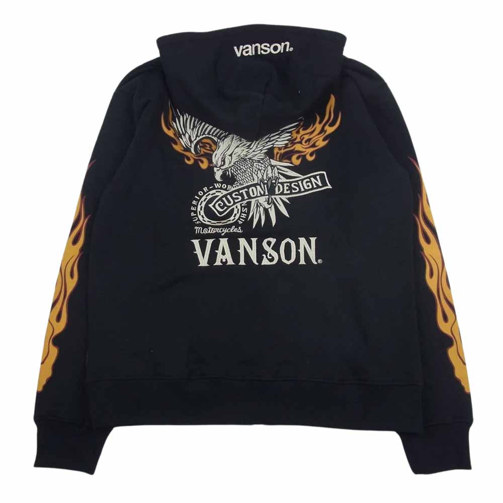 VANSON バンソン NVSZ-2107 裏毛 フルジップ イーグル 刺繍 ジップ パーカー ブラック系 XL【中古】